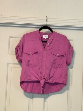 FRNCH Pink Tie-Front Button Shirt